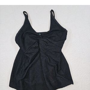 Black Lace Swim Cami with Twist Front
